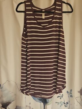 Striped Scoop Neck Tank Top - Eggplant & White
